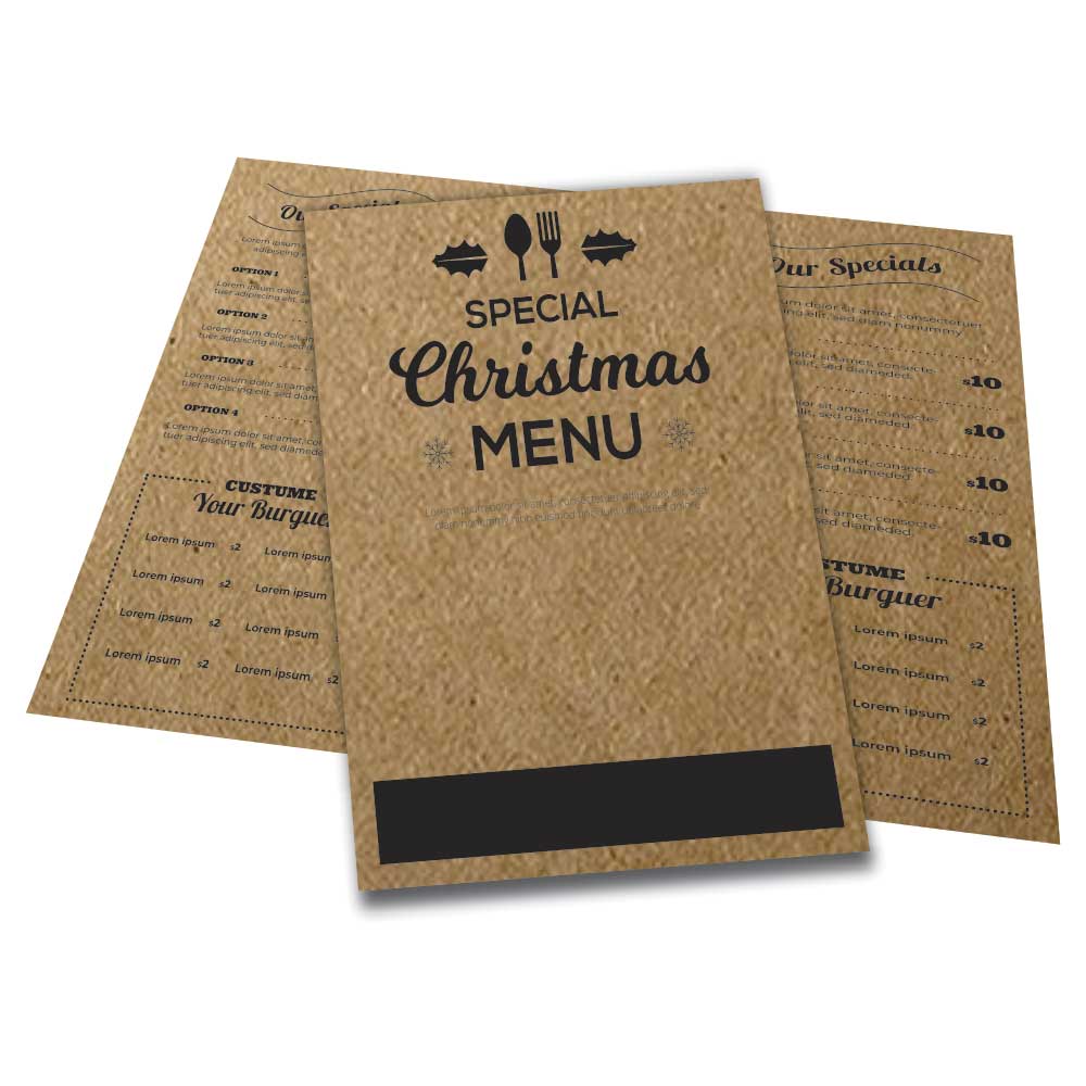 CARDÁPIOS CARDÁPIOS PERSONALIZADOS 4 PÁGINAS COM DOBRA KRAFT 250G 300X210MM - 1X1 - 10unid - CR44H10C