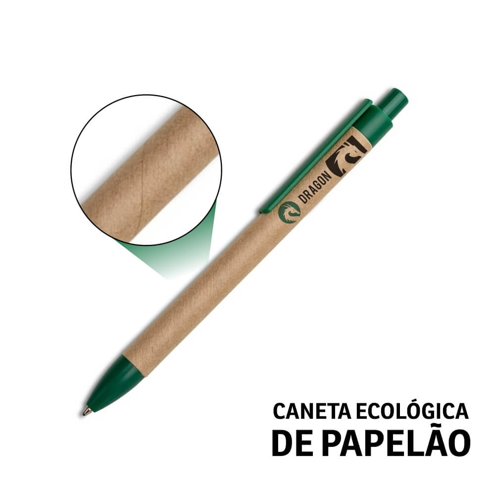 CANETAS IMPRESSÃO COLORIDA ECOLÓGICAS PAPELÃO CLIP DE PLÁSTICO VERDE