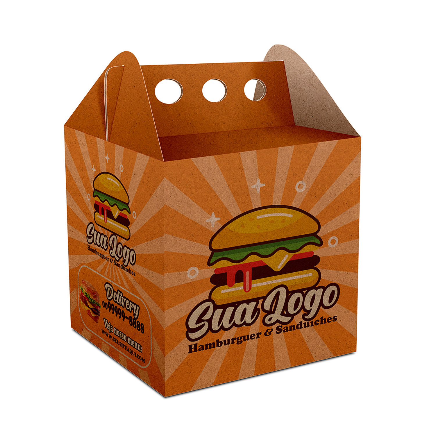 DELIVERY EMBALAGENS PARA DELIVERY KRAFT 250G HAMBÚRGUER E SANDUÍCHES COM ALÇA MÉDIA