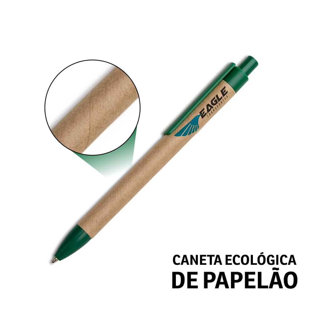CANETAS IMPRESSÃO COLORIDA ECOLÓGICAS PAPELÃO CLIP DE PLÁSTICO VERDE