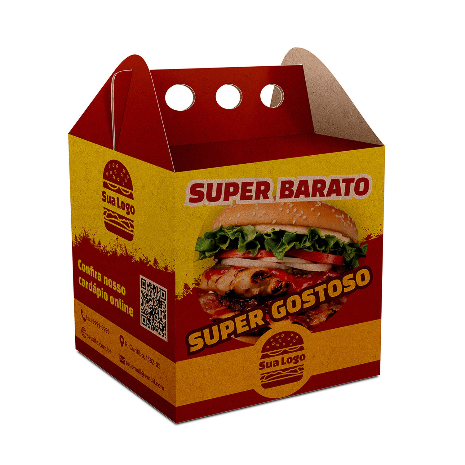 DELIVERY EMBALAGENS PARA DELIVERY KRAFT 250G HAMBÚRGUER E SANDUÍCHES COM ALÇA MÉDIA