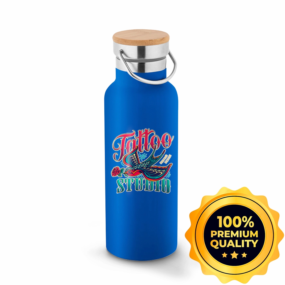 GARRAFAS E SQUEEZES SQUEEZE DE AÇO INOX TÉRMICA MODELO RAGNAR COM PAREDE DUPLA COM DTF UV 570ML AZUL