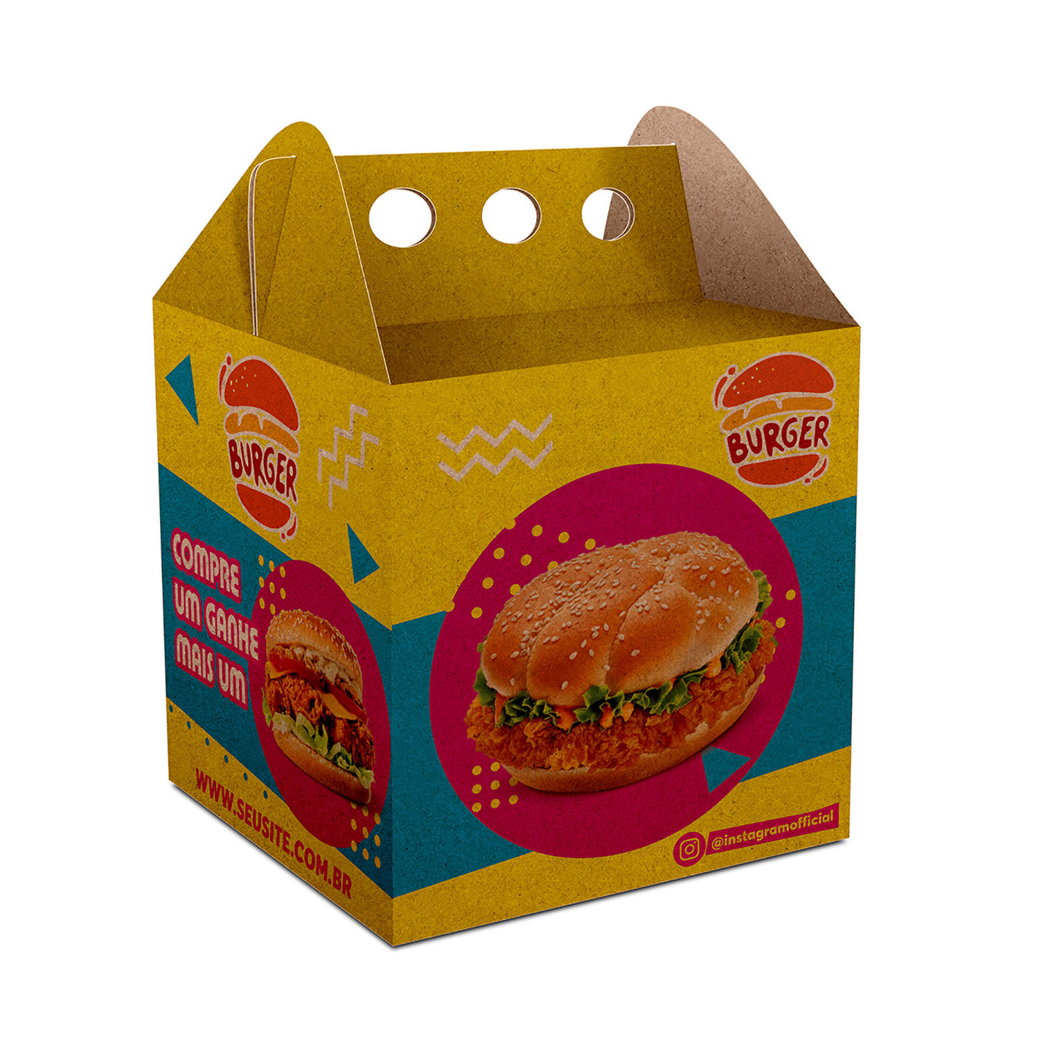 DELIVERY EMBALAGENS PARA DELIVERY KRAFT 250G HAMBÚRGUER E SANDUÍCHES COM ALÇA MÉDIA