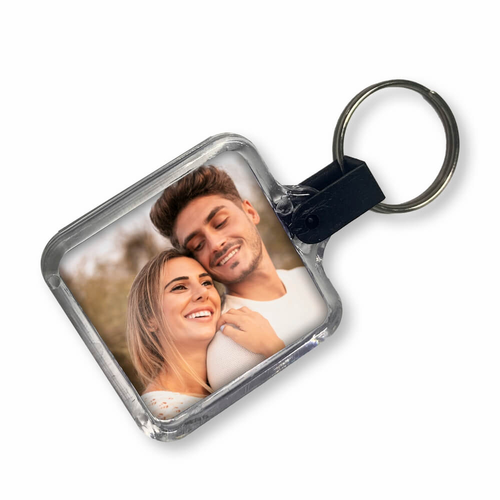 ABRIDORES E CHAVEIROS CHAVEIRO DE ACRÍLICO COM FOTO MODELO QUADRADO PRESILHA PRETA