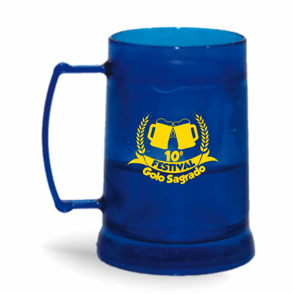 CANECA, COPOS E TAÇAS CANECAS CANECAS PLÁSTICAS COM GEL 300ML IMPRESSÃO 1 COR TRANSPARENTE AZUL COM GEL INCOLOR