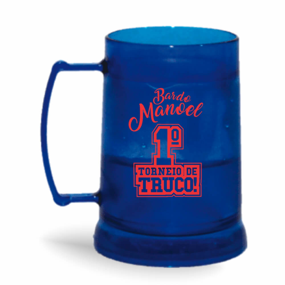 CANECA, COPOS E TAÇAS CANECAS CANECAS PLÁSTICAS COM GEL 300ML IMPRESSÃO 1 COR TRANSPARENTE AZUL COM GEL INCOLOR