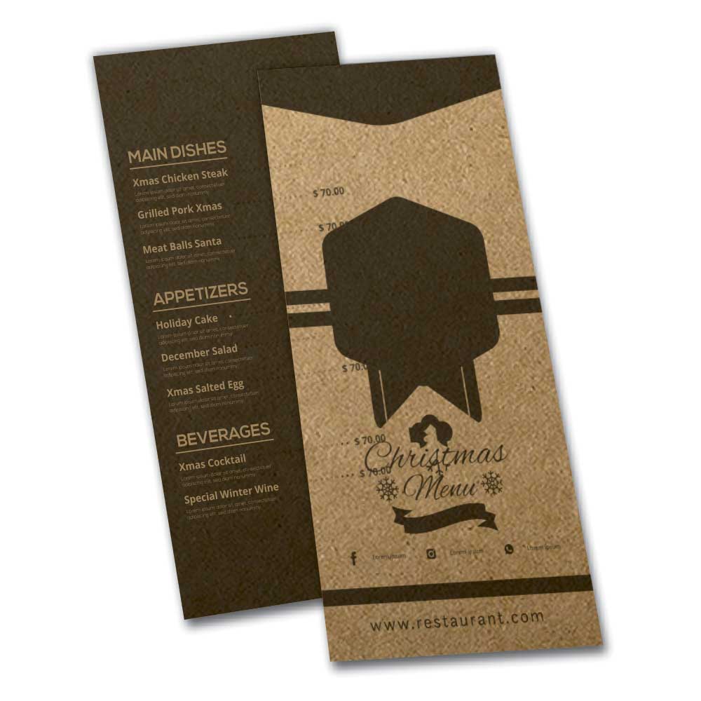 CARDÁPIOS CARDÁPIOS PERSONALIZADOS SIMPLES KRAFT 250G 105X300MM - 1X1 - 24unid - CSR24425C