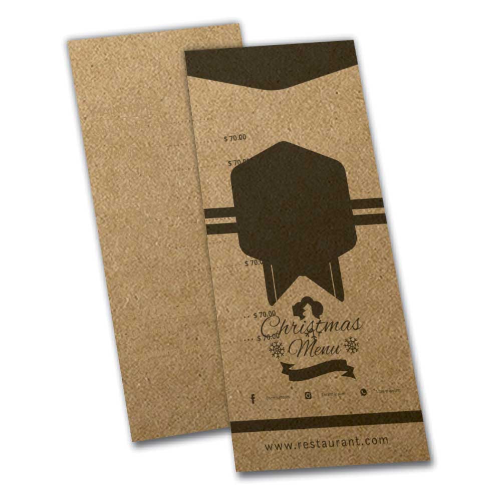 CARDÁPIOS CARDÁPIOS PERSONALIZADOS SIMPLES KRAFT 250G 105X300MM - 1X0 - 24unid - CSR24425C1