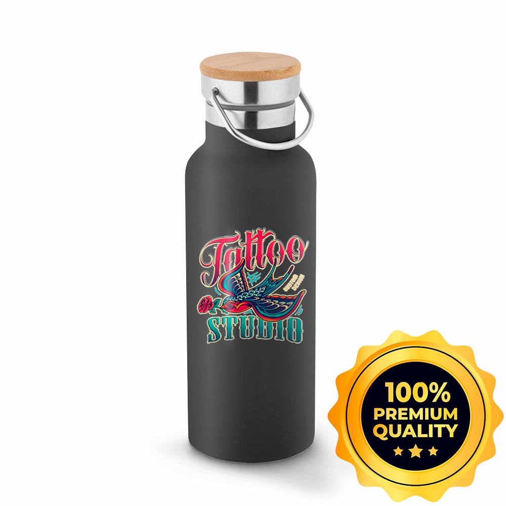 GARRAFAS E SQUEEZES SQUEEZE DE AÇO INOX TÉRMICA MODELO RAGNAR COM PAREDE DUPLA COM DTF UV 570ML PRETA
