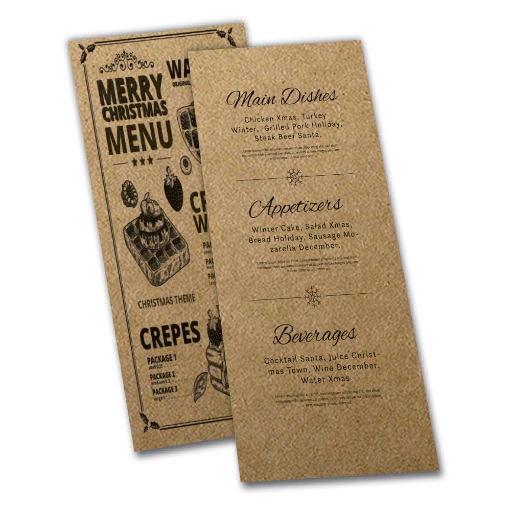CARDÁPIOS CARDÁPIOS PERSONALIZADOS SIMPLES KRAFT 250G 105X300MM - 1X1 - 48unid - CSR24450C