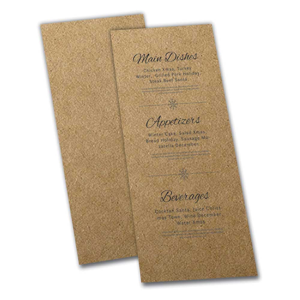 CARDÁPIOS CARDÁPIOS PERSONALIZADOS SIMPLES KRAFT 250G 105X300MM - 1X0 - 48unid - CSR24450C1