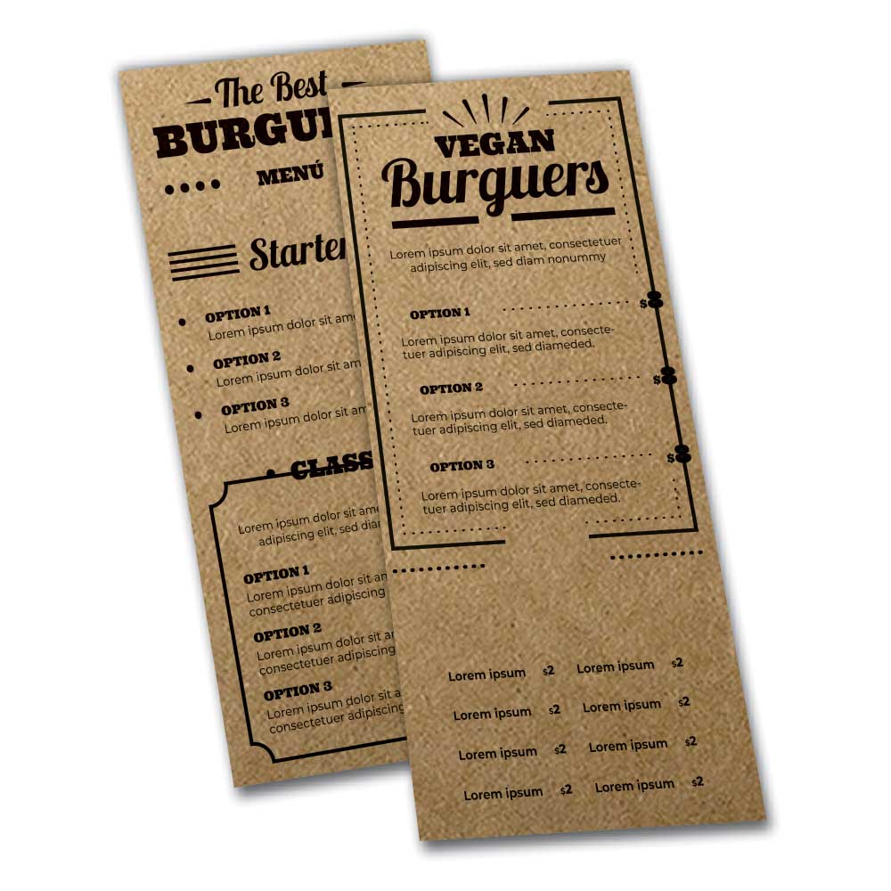 CARDÁPIOS CARDÁPIOS PERSONALIZADOS SIMPLES KRAFT 250G 105X300MM - 1X1 - 4unid - CSR2445C