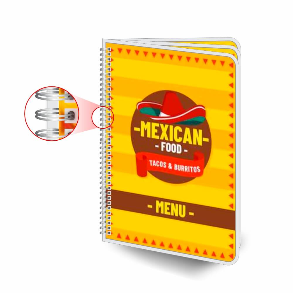 CARDÁPIOS CARDÁPIOS PERSONALIZADOS WIRE O 6 PÁGINAS PLASTIFICAÇÃO RÍGIDA 0,10MM COUCHÊ 150G 300X420MM - 4X4 - 1unid - CPCW6P1C
