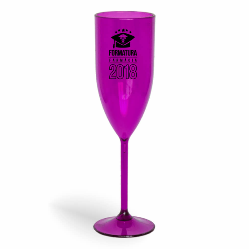 CANECA, COPOS E TAÇAS TAÇAS TAÇAS PLÁSTICAS TAÇA DE CHAMPANHE 180ML IMPRESSÃO 1 COR TRANSPARENTE ROXA