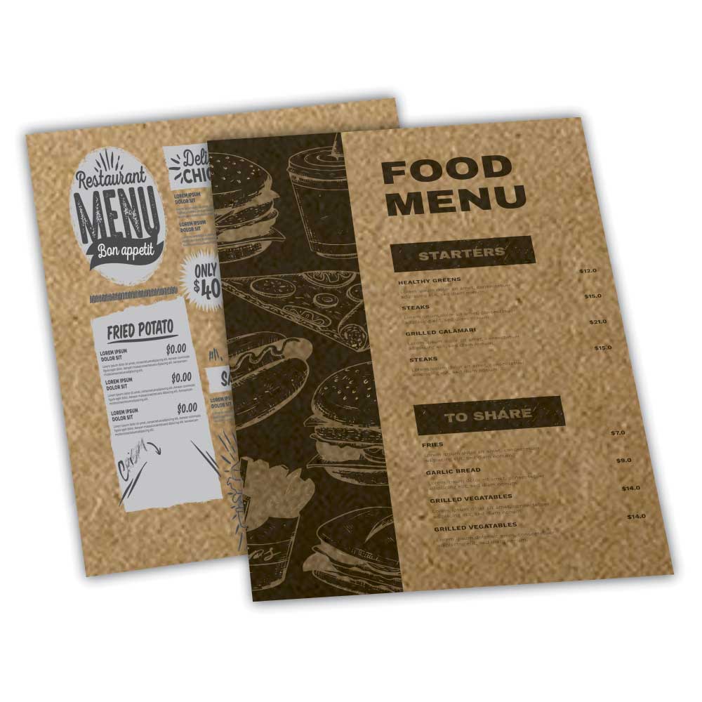 CARDÁPIOS CARDÁPIOS PERSONALIZADOS SIMPLES KRAFT 250G 150X210MM - 1X1 - 100unid - CSR544100C