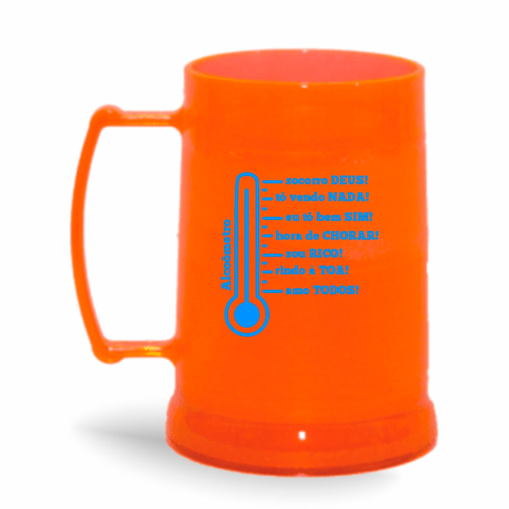 CANECA, COPOS E TAÇAS CANECAS CANECAS PLÁSTICAS COM GEL 300ML IMPRESSÃO 1 COR TRANSPARENTE LARANJA NEON COM GEL INCOLOR
