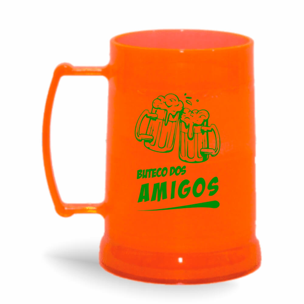CANECA, COPOS E TAÇAS CANECAS CANECAS PLÁSTICAS COM GEL 300ML IMPRESSÃO 1 COR TRANSPARENTE LARANJA NEON COM GEL INCOLOR