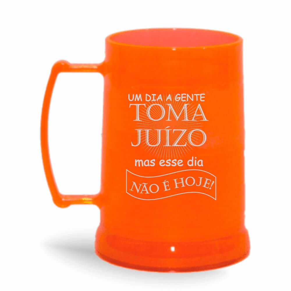 CANECA, COPOS E TAÇAS CANECAS CANECAS PLÁSTICAS COM GEL 300ML IMPRESSÃO 1 COR TRANSPARENTE LARANJA NEON COM GEL INCOLOR