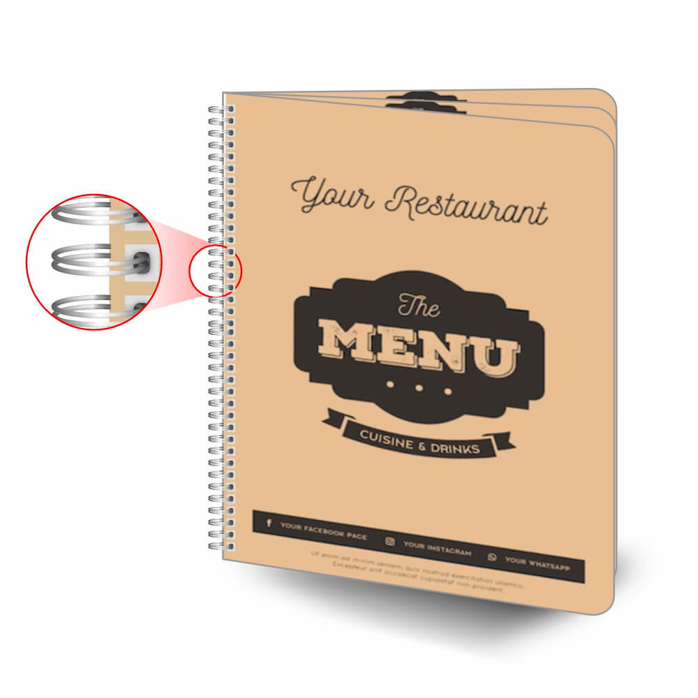 CARDÁPIOS CARDÁPIOS PERSONALIZADOS WIRE O 6 PÁGINAS PVC 0,50MM PREMIUM BRANCO 210X300MM - 4X4 - 2unid - CPCW6H