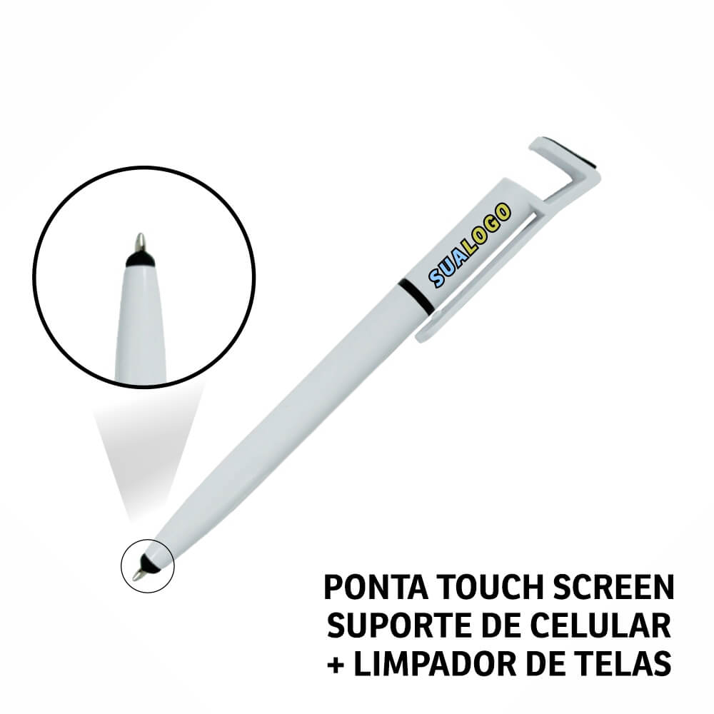 CANETAS IMPRESSÃO COLORIDA PLÁSTICAS MULTIFUNÇÃO SUPORTE DE CELULAR BRANCA