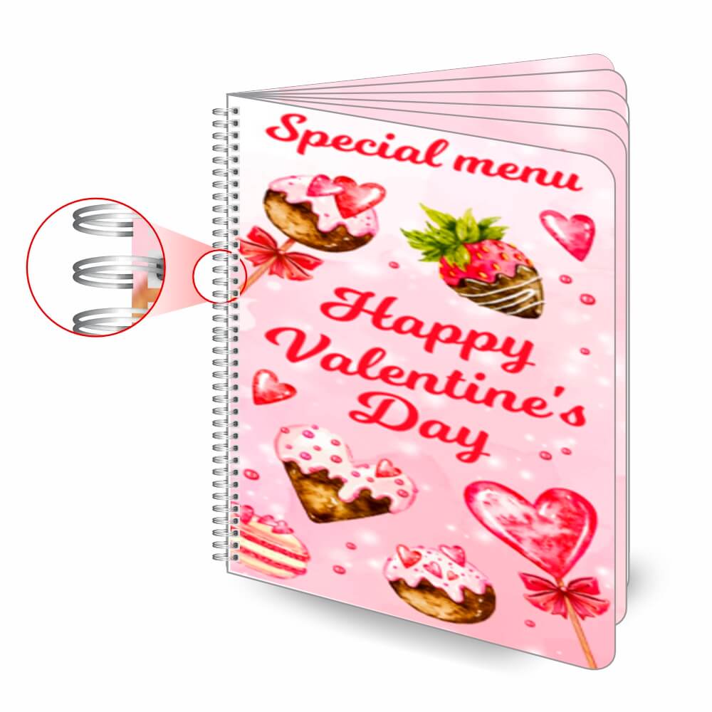 CARDÁPIOS CARDÁPIOS PERSONALIZADOS WIRE O 12 PÁGINAS PVC 0,50MM PREMIUM BRANCO 210X300MM - 4X4 - 6unid - CPCW12F