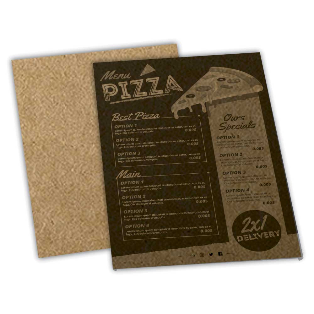 CARDÁPIOS CARDÁPIOS PERSONALIZADOS SIMPLES KRAFT 250G 210X300MM - 1X0 - 200unid - CSR44200C