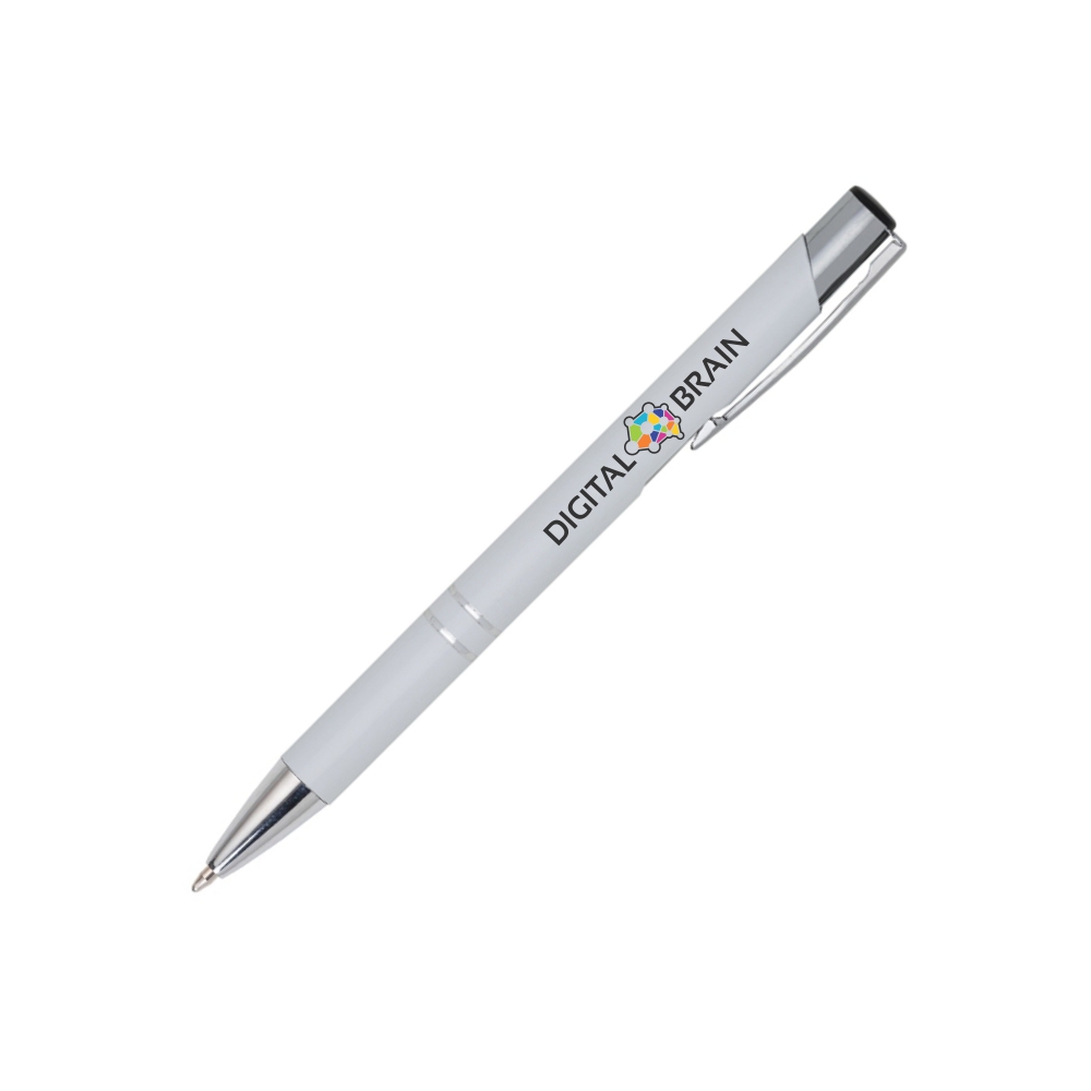 CANETAS IMPRESSÃO COLORIDA LINHA PREMIUM BETA SOFT ACABAMENTO METALIZADO BRANCA