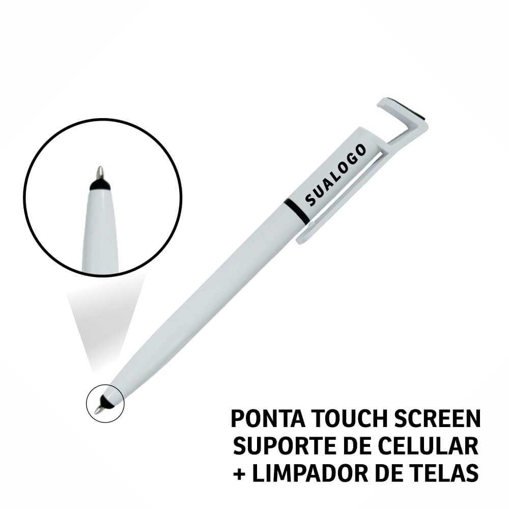 CANETAS IMPRESSÃO COLORIDA PLÁSTICAS MULTIFUNÇÃO SUPORTE DE CELULAR BRANCA