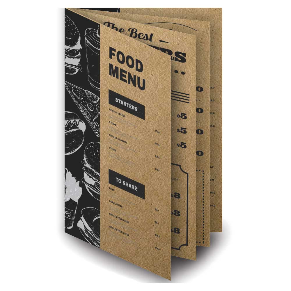CARDÁPIOS CARDÁPIOS PERSONALIZADOS 8 PÁGINAS COM DOBRA KRAFT 250G 330X480MM - 1X1 - 10unid - CR83V10C