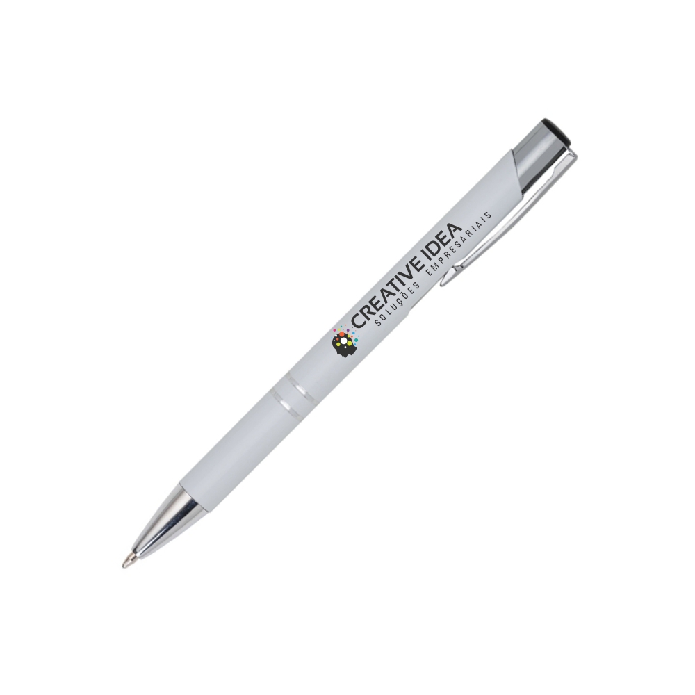 CANETAS IMPRESSÃO COLORIDA LINHA PREMIUM BETA SOFT ACABAMENTO METALIZADO BRANCA