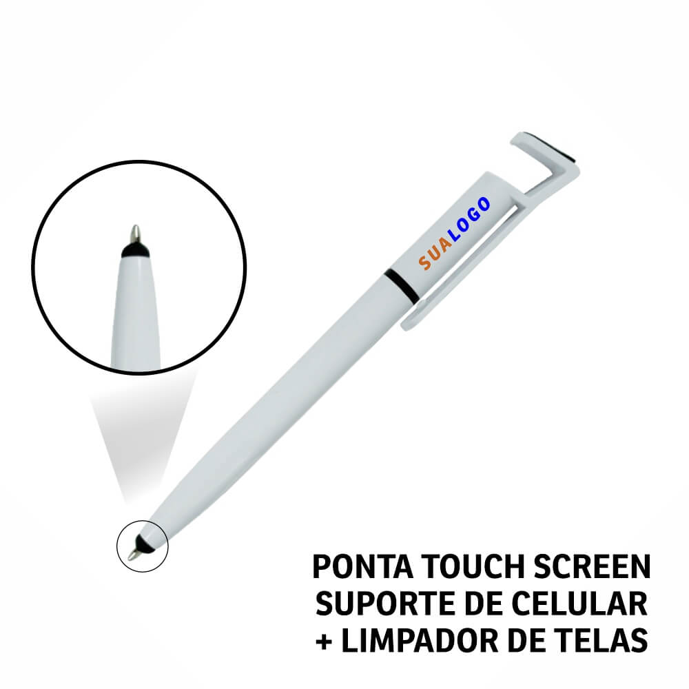 CANETAS IMPRESSÃO COLORIDA PLÁSTICAS MULTIFUNÇÃO SUPORTE DE CELULAR BRANCA