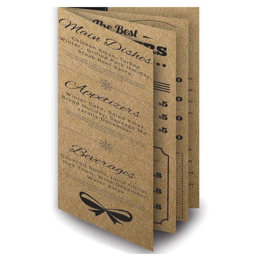 CARDÁPIOS CARDÁPIOS PERSONALIZADOS 8 PÁGINAS COM DOBRA KRAFT 250G 330X480MM - 1X1 - 200unid - CR83V200C