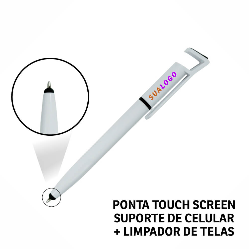 CANETAS IMPRESSÃO COLORIDA PLÁSTICAS MULTIFUNÇÃO SUPORTE DE CELULAR BRANCA