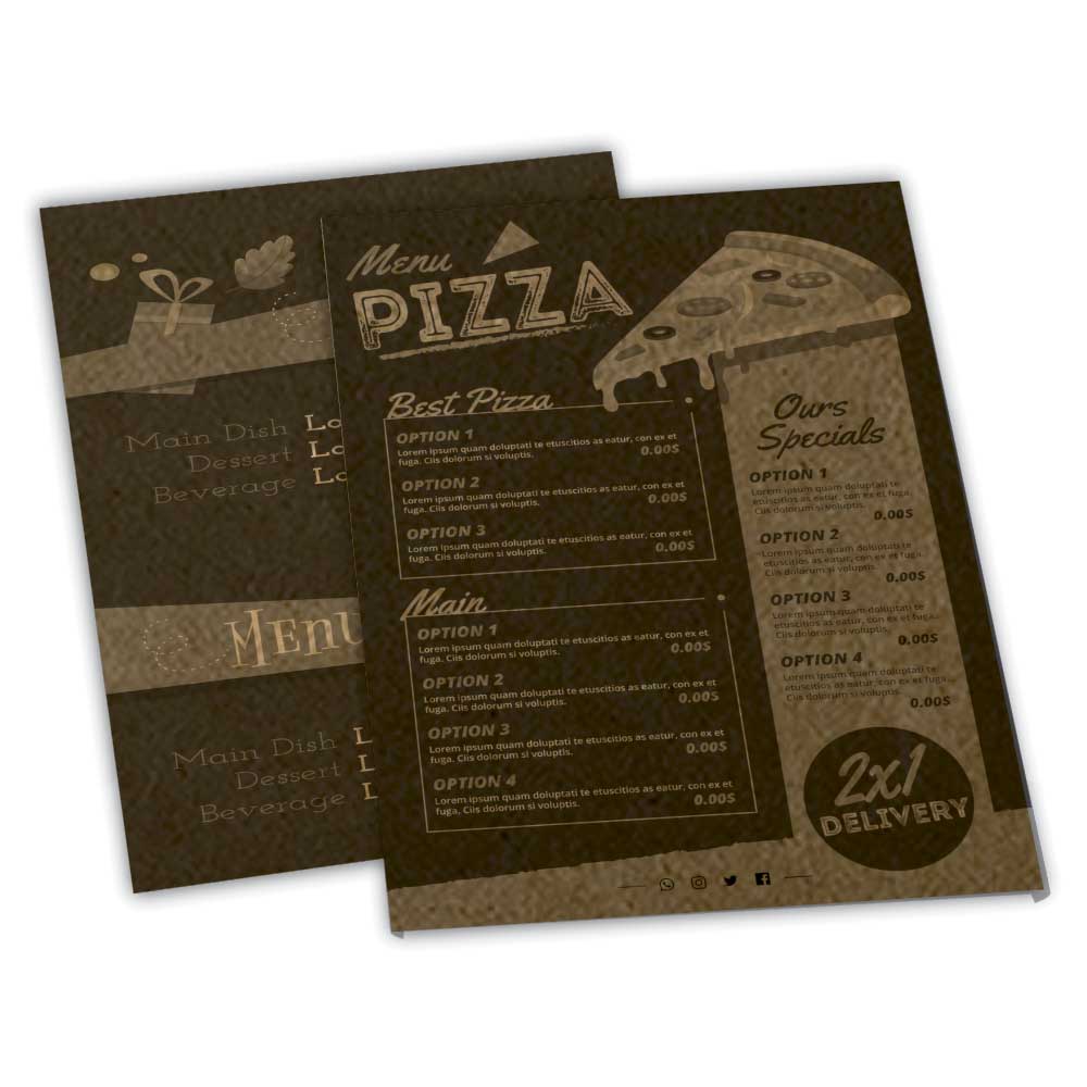 CARDÁPIOS CARDÁPIOS PERSONALIZADOS SIMPLES KRAFT 250G 210X300MM - 1X1 - 200unid - CSR444200C