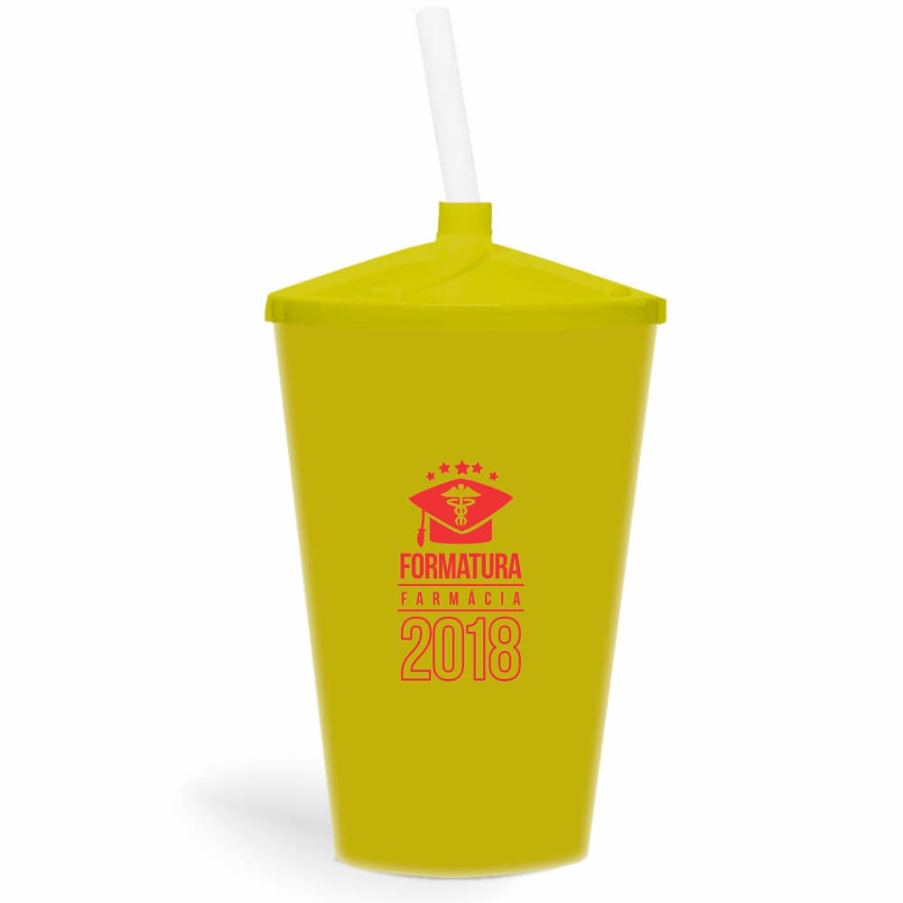 CANECA, COPOS E TAÇAS COPOS COPOS PLÁSTICOS COPO TWISTER COM CANUDO 600ML IMPRESSÃO 1 COR LEITOSO AMARELO