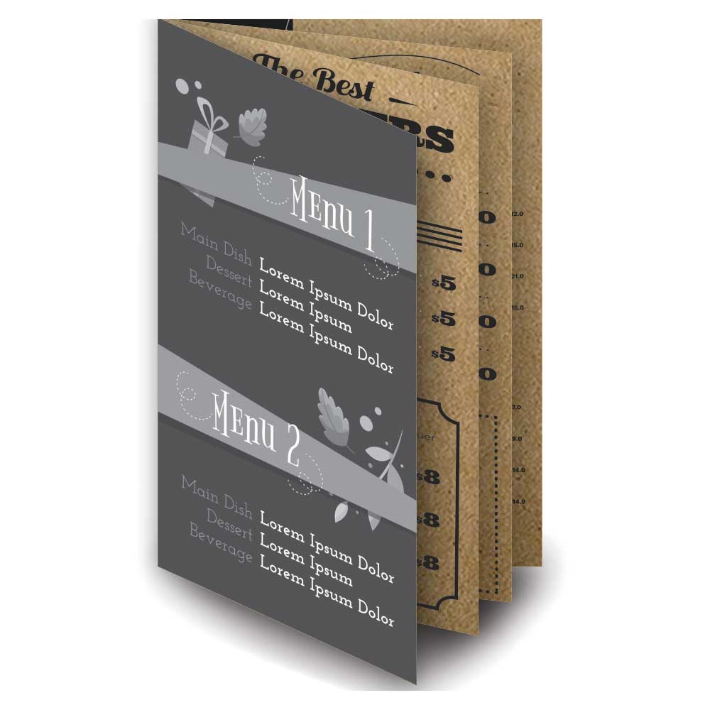 CARDÁPIOS CARDÁPIOS PERSONALIZADOS 8 PÁGINAS COM DOBRA KRAFT 250G 480X330MM - 1X1 - 100unid - CR83H100C