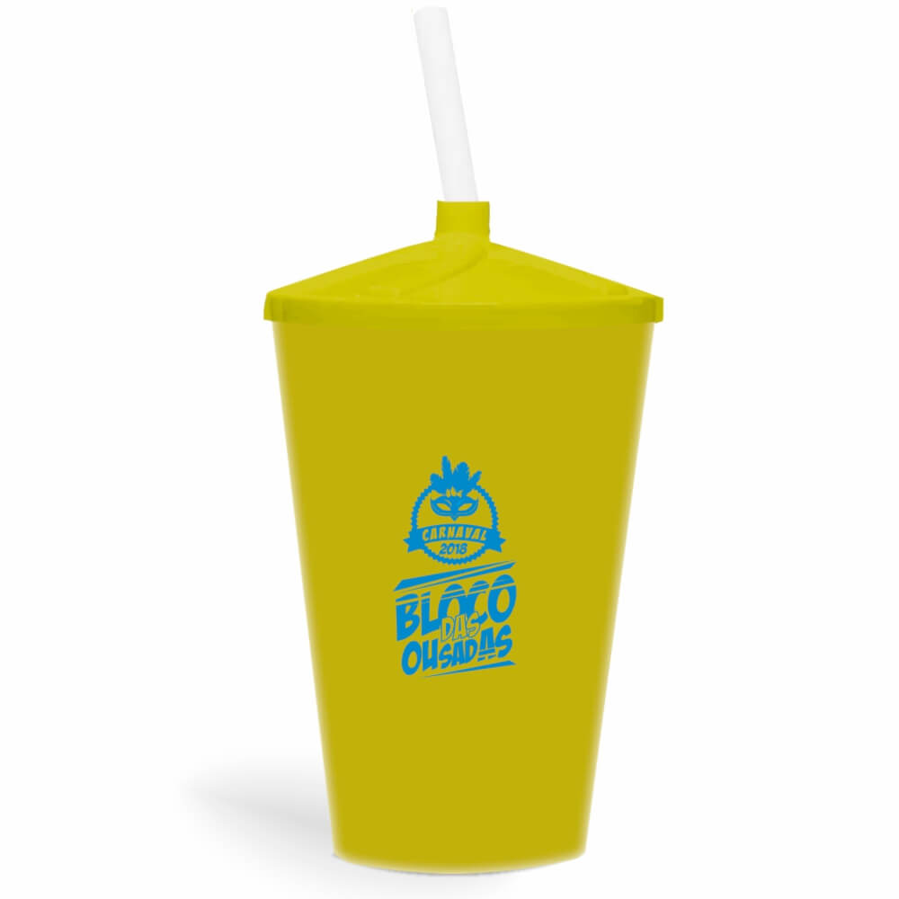 CANECA, COPOS E TAÇAS COPOS COPOS PLÁSTICOS COPO TWISTER COM CANUDO 600ML IMPRESSÃO 1 COR LEITOSO AMARELO