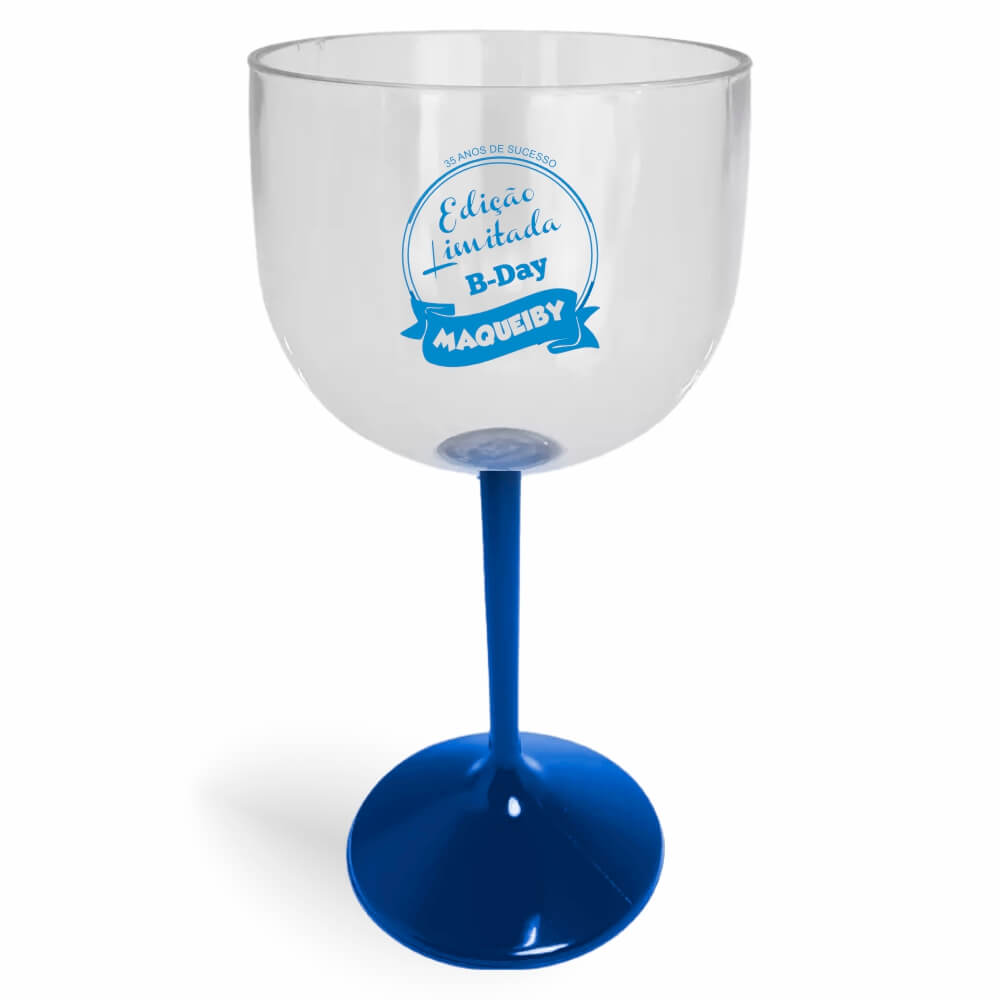 CANECA, COPOS E TAÇAS TAÇAS TAÇAS PLÁSTICAS TAÇA DE GIN 580ML IMPRESSÃO 1 COR CRISTAL COM HASTE COLORIDA AZUL