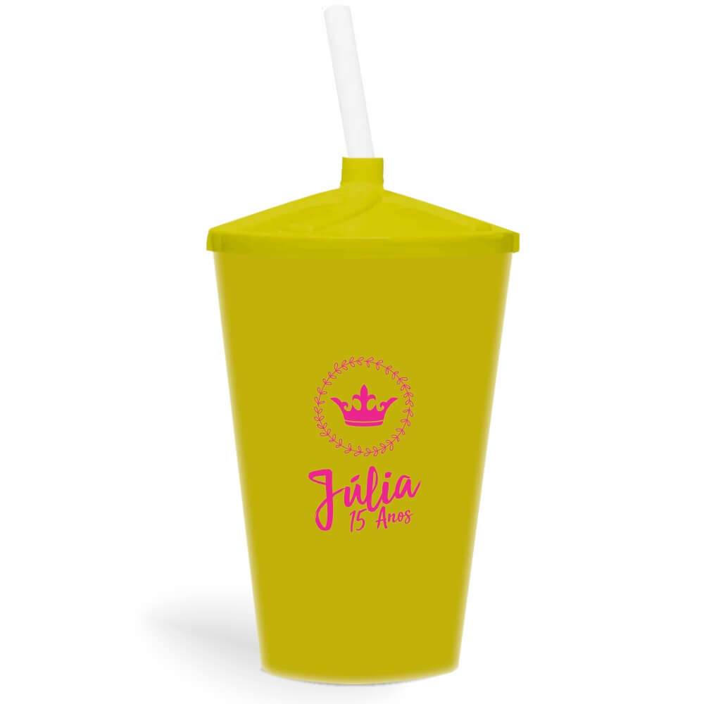 CANECA, COPOS E TAÇAS COPOS COPOS PLÁSTICOS COPO TWISTER COM CANUDO 600ML IMPRESSÃO 1 COR LEITOSO AMARELO