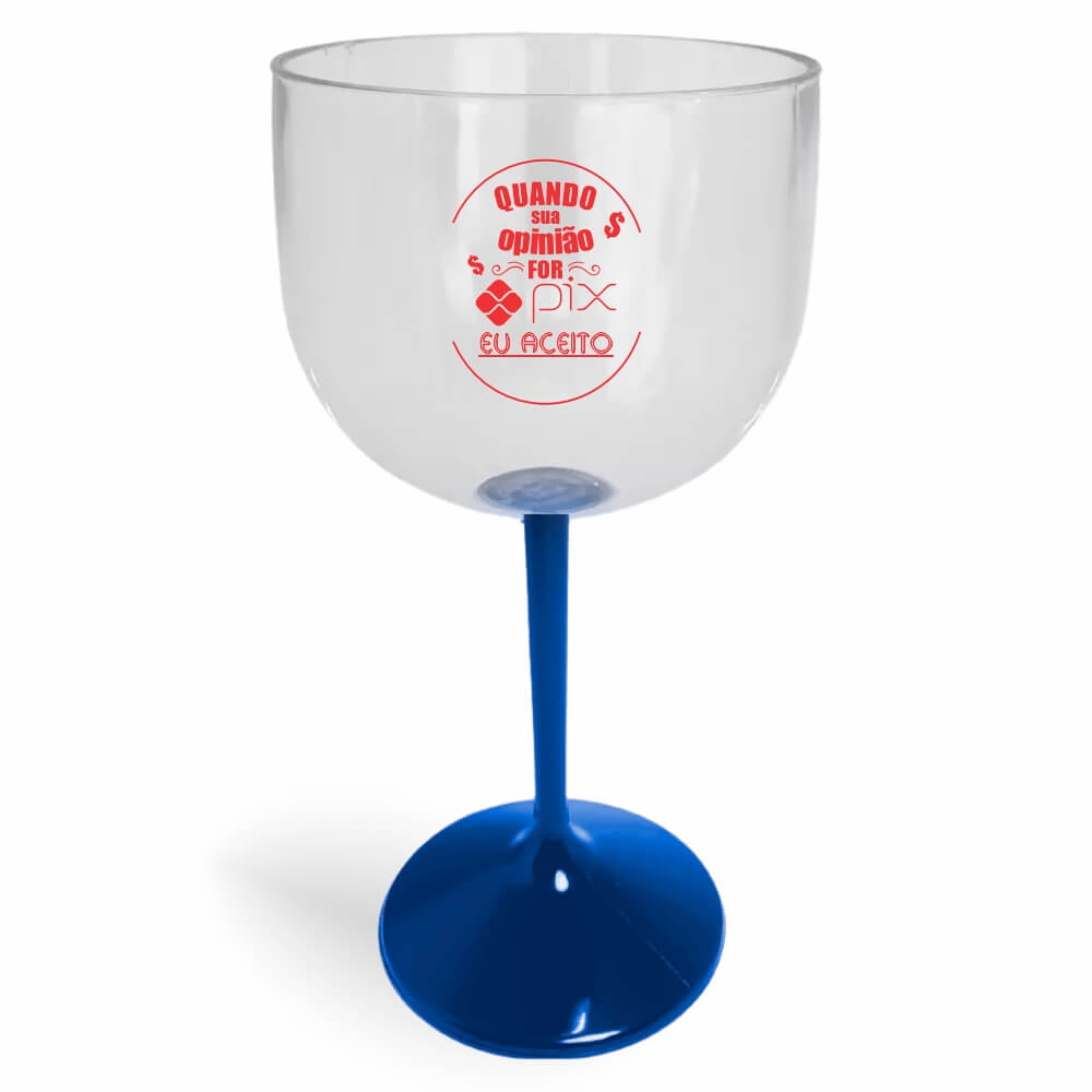 CANECA, COPOS E TAÇAS TAÇAS TAÇAS PLÁSTICAS TAÇA DE GIN 580ML IMPRESSÃO 1 COR CRISTAL COM HASTE COLORIDA AZUL