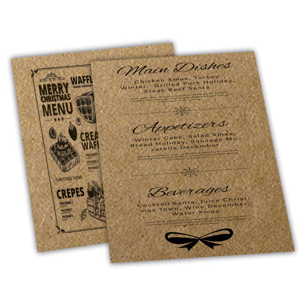 CARDÁPIOS CARDÁPIOS PERSONALIZADOS SIMPLES KRAFT 250G 210X300MM - 1X1 - 48unid - CSR44450C