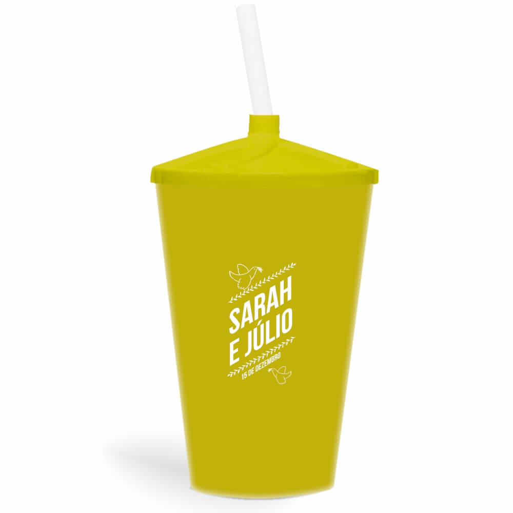 CANECA, COPOS E TAÇAS COPOS COPOS PLÁSTICOS COPO TWISTER COM CANUDO 600ML IMPRESSÃO 1 COR LEITOSO AMARELO
