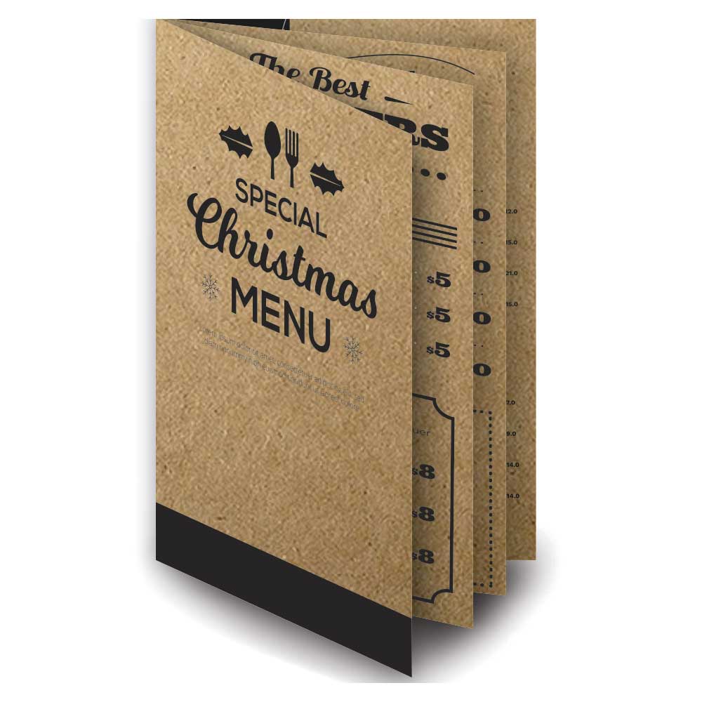 CARDÁPIOS CARDÁPIOS PERSONALIZADOS 8 PÁGINAS COM DOBRA KRAFT 250G 480X330MM - 1X1 - 50unid - CR83H50C