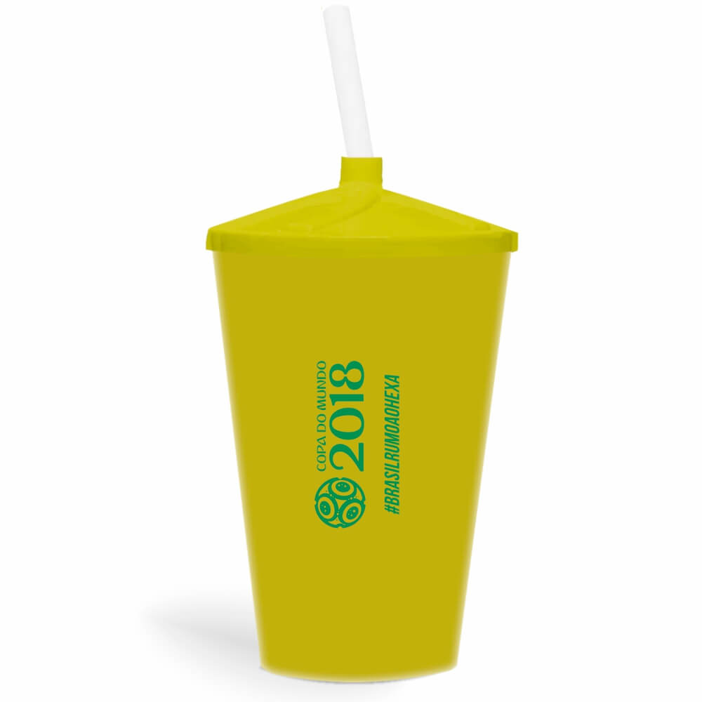 CANECA, COPOS E TAÇAS COPOS COPOS PLÁSTICOS COPO TWISTER COM CANUDO 600ML IMPRESSÃO 1 COR LEITOSO AMARELO