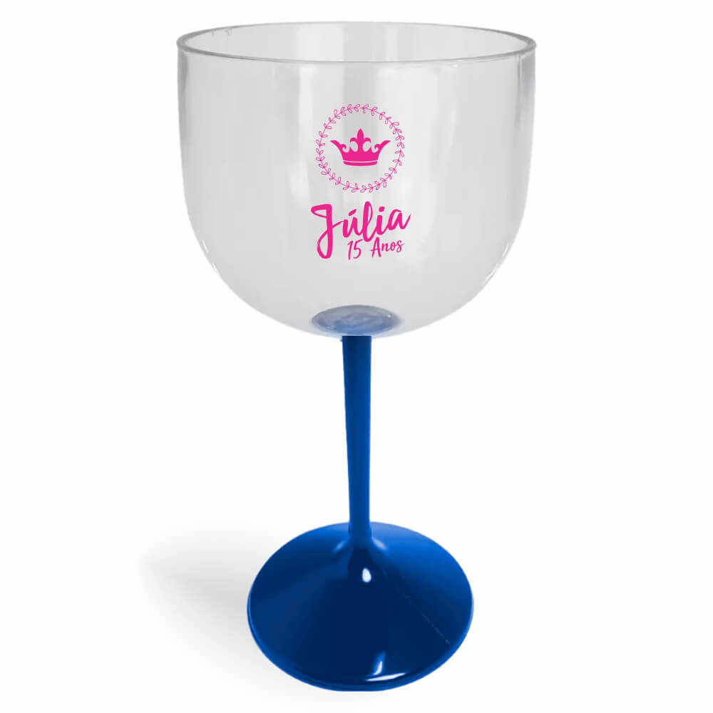 CANECA, COPOS E TAÇAS TAÇAS TAÇAS PLÁSTICAS TAÇA DE GIN 580ML IMPRESSÃO 1 COR CRISTAL COM HASTE COLORIDA AZUL