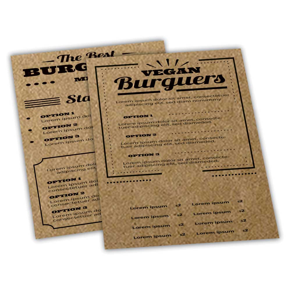CARDÁPIOS CARDÁPIOS PERSONALIZADOS SIMPLES KRAFT 250G 210X300MM - 1X1 - 4unid - CSR4445C