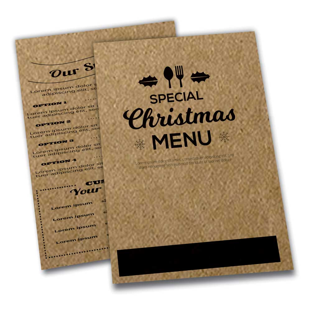 CARDÁPIOS CARDÁPIOS PERSONALIZADOS SIMPLES KRAFT 250G 300X420MM - 1X1 - 10unid - CSR34410C