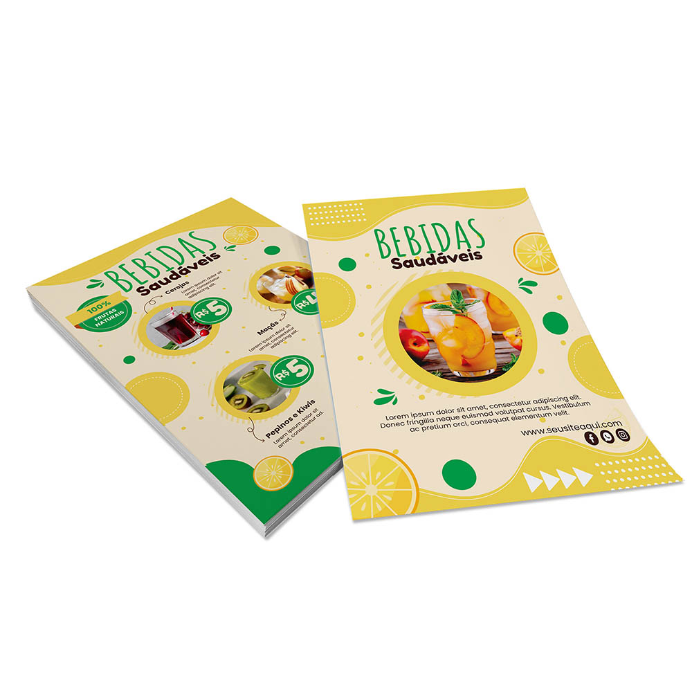 PANFLETOS, FLYERS E FOLHETOS COUCHÊ 90G SEM VERNIZ 200X280MM