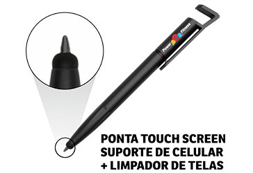 CANETAS IMPRESSÃO COLORIDA PLÁSTICAS MULTIFUNÇÃO SUPORTE DE CELULAR PRETA