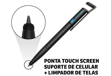 CANETAS IMPRESSÃO COLORIDA PLÁSTICAS MULTIFUNÇÃO SUPORTE DE CELULAR PRETA